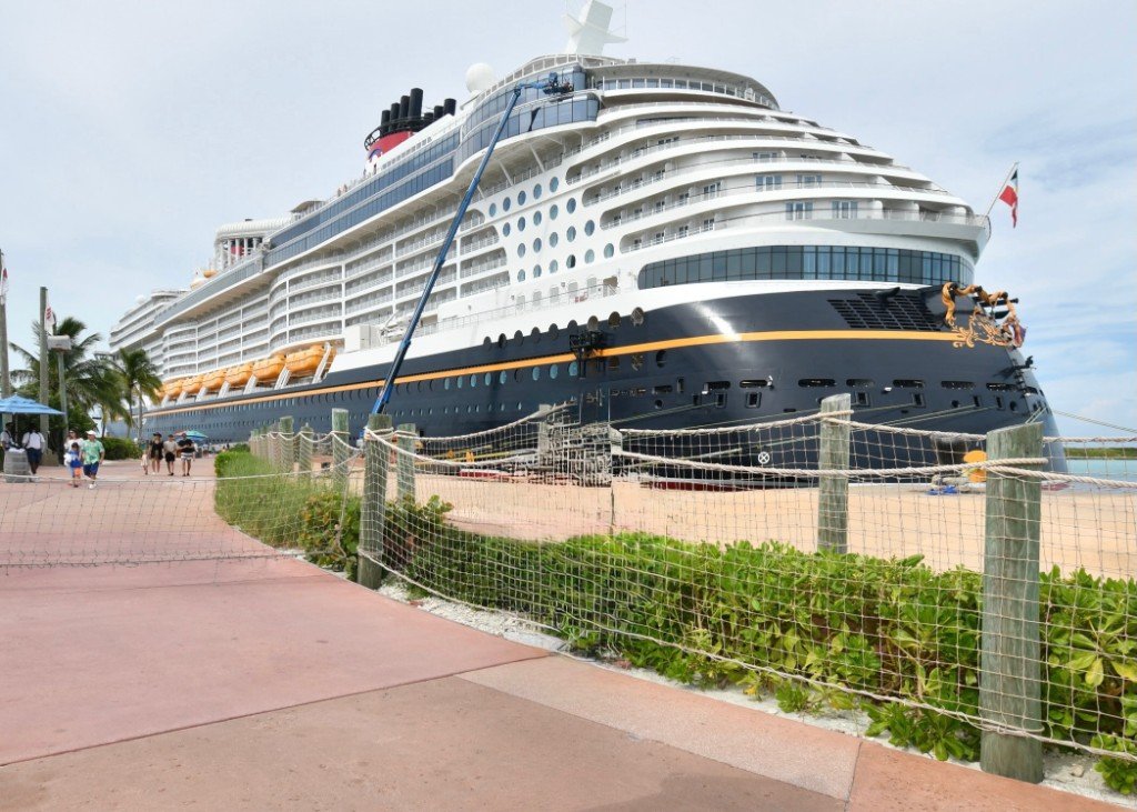Disney Wish docked at Castaway Cay pier